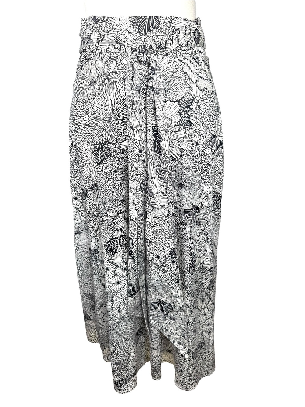 LK Bennett Aurell Women's Floral Pleated Midi Skirt Navy Cream Belted US 6 UK 10